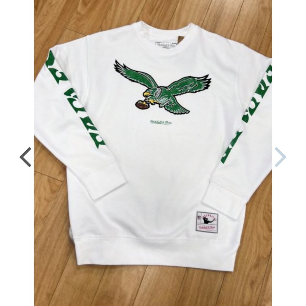 MITCHELL AND NESS PHILADELPHIA EAGLES WHITE RINGS LONG SLEEVE CREW SWEATSHIRT